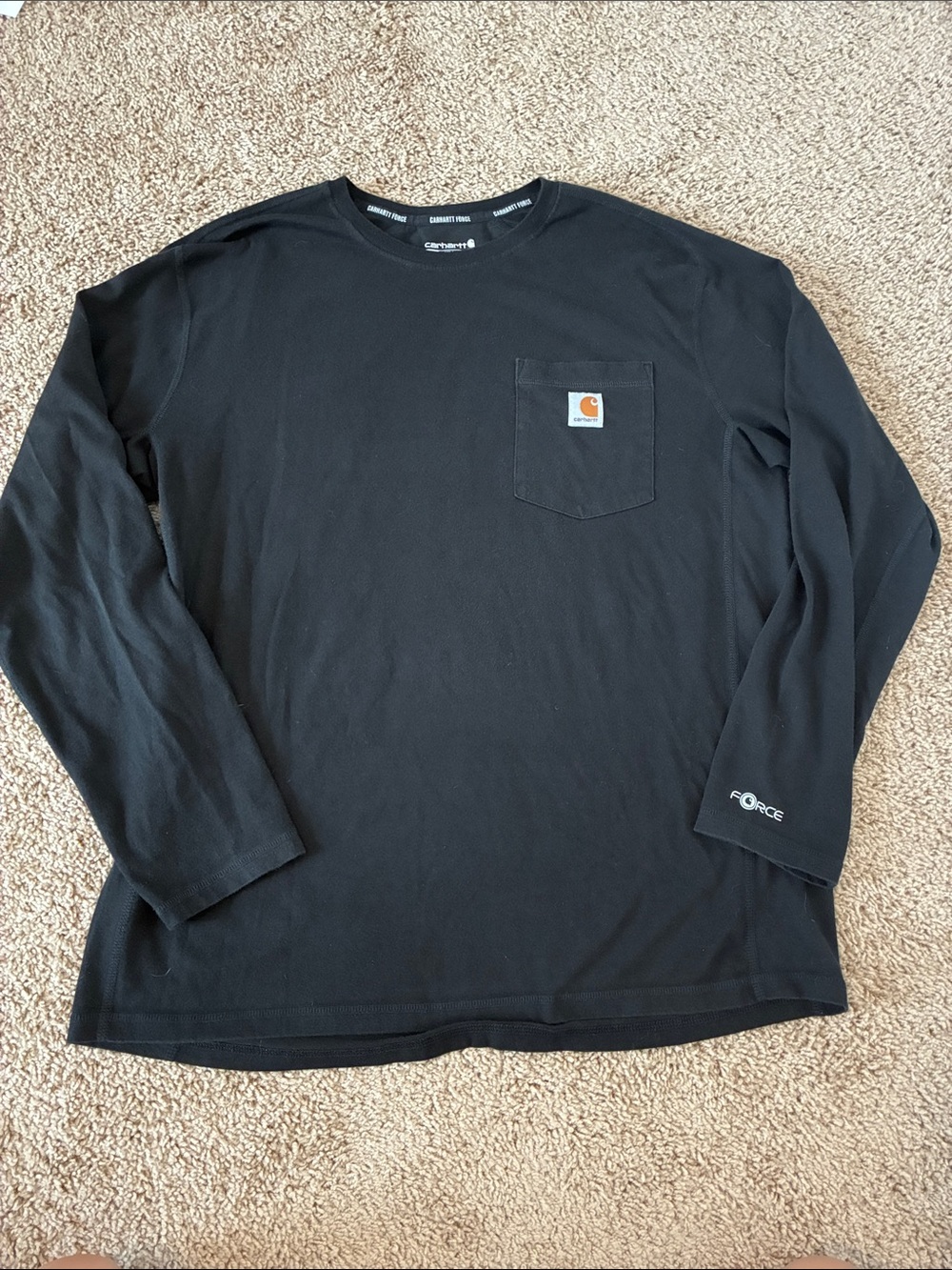 Carhartt Force Black Long-Sleeve Pocket Tee with Logo Patch in Relaxed Fit
